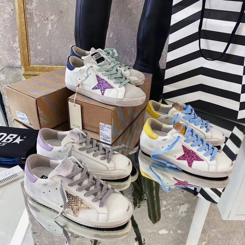 golden goose S*per-star sneakers with glitter and purple heel tab