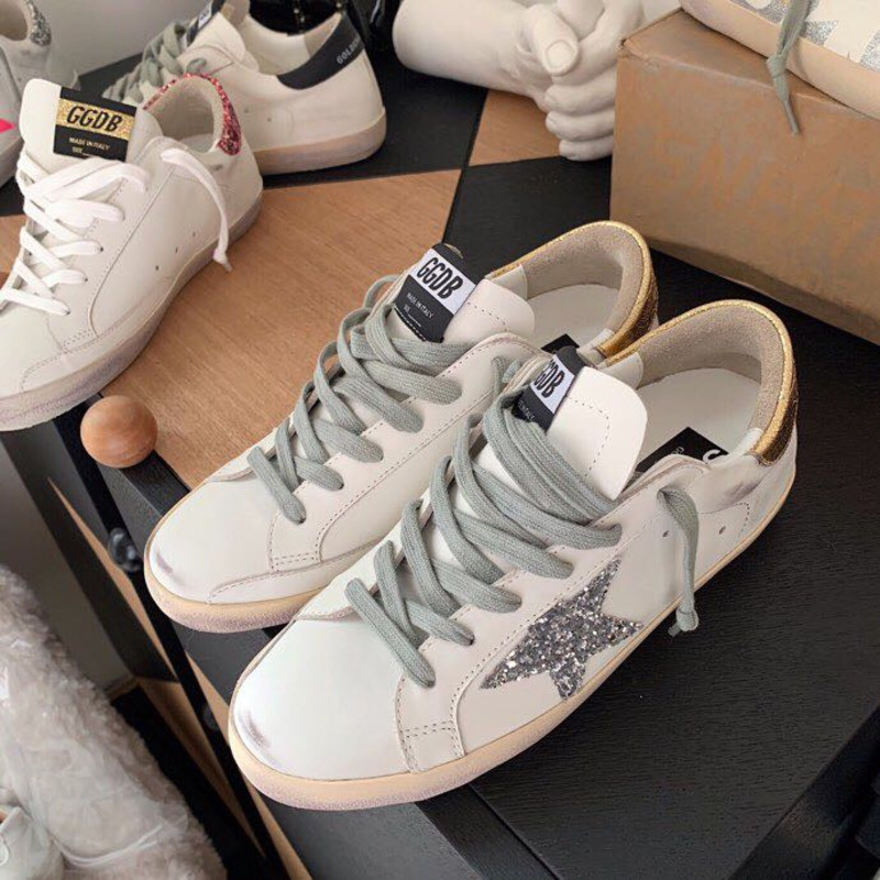 golden goose S*per-star sneakers with sliver star and golden heel tab