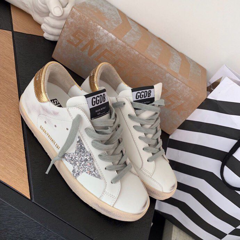 golden goose S*per-star sneakers with sliver star and golden heel tab