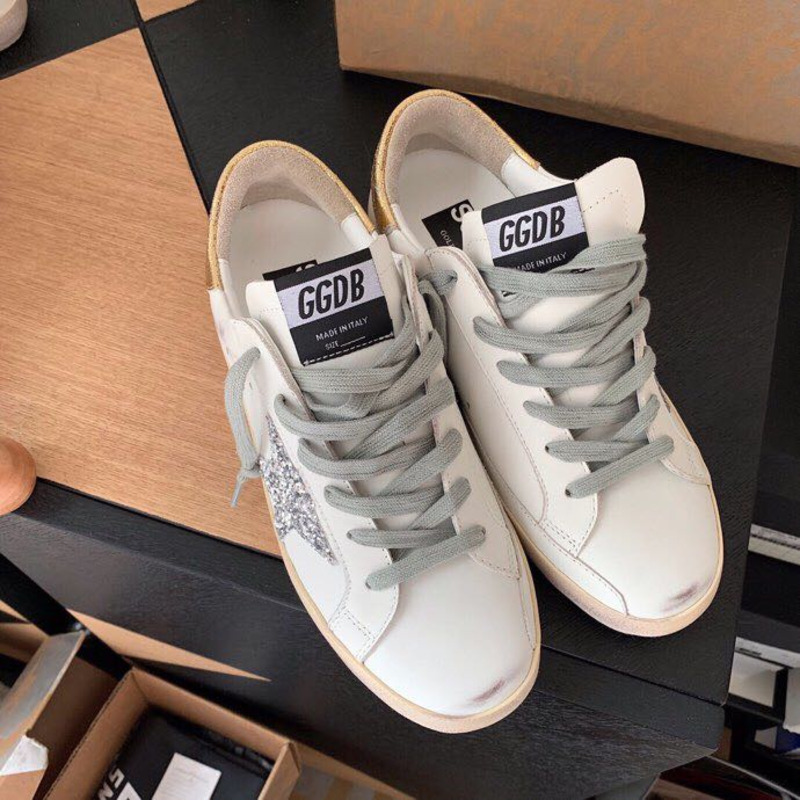 golden goose S*per-star sneakers with sliver star and golden heel tab