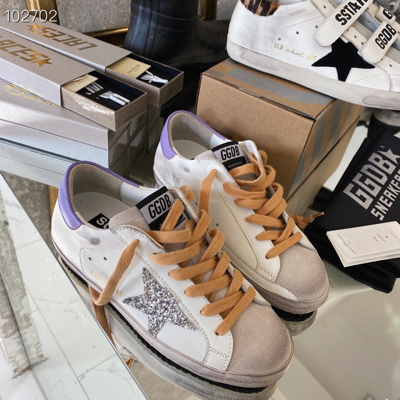 golden goose S*per-star sneakers with sliver glitter and purple heel tab