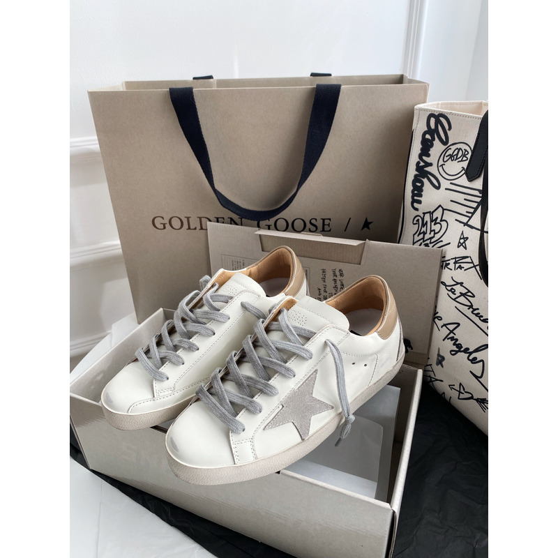 golden goose men’s S*per-star sneakers with suede star and camel heel tab