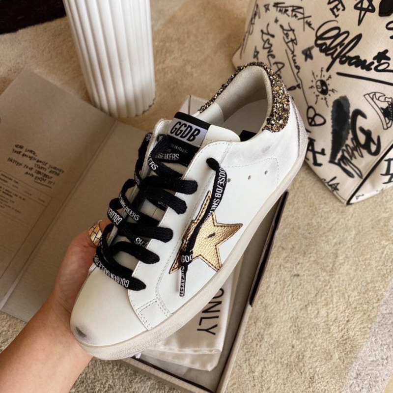 golden goose men’s S*per-star sneakers with golden star and leopard print heel tab