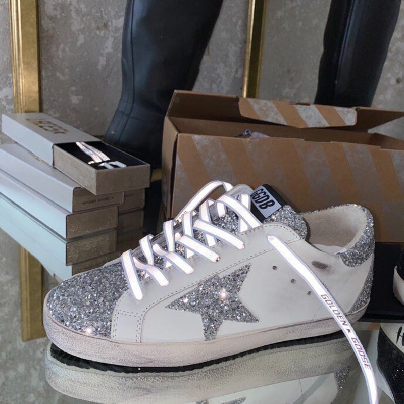golden goose S*per-star sneakers with sliver star and sliver heel tab