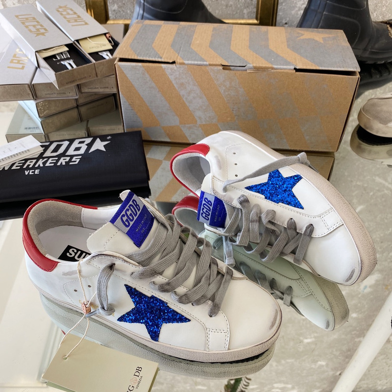 golden goose S*per-star sneakers with blue glitter and red heel tab