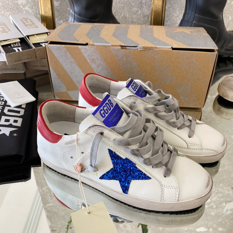 golden goose S*per-star sneakers with blue glitter and red heel tab
