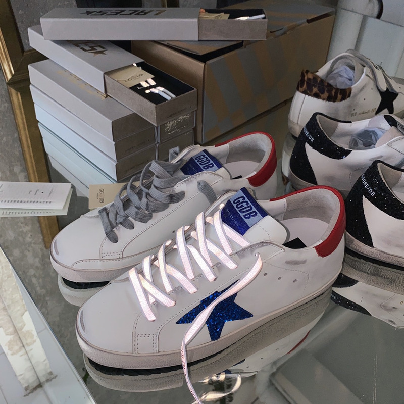 golden goose S*per-star sneakers with blue glitter and red heel tab