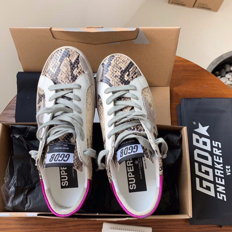 golden goose S*per-star sneakers with serpentine and purple heel tab