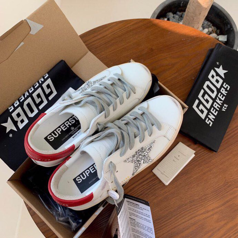 golden goose S*per-star sneakers with sliver star and red heel tab