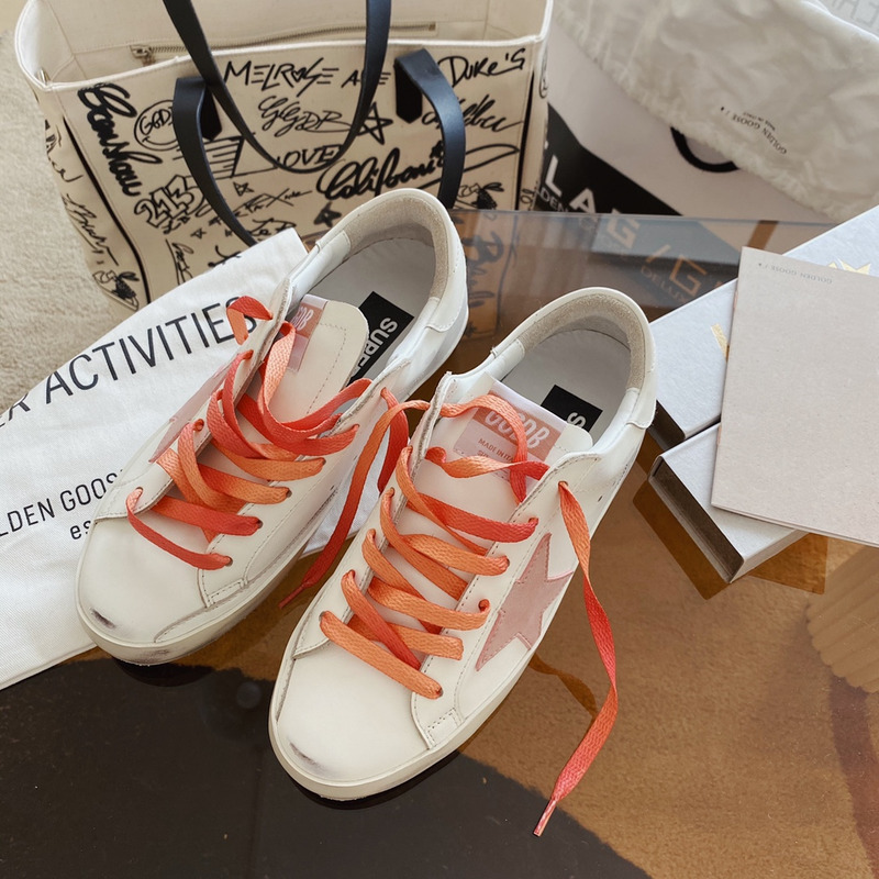 golden goose white S*per-star sneakers with pink star and heel tab