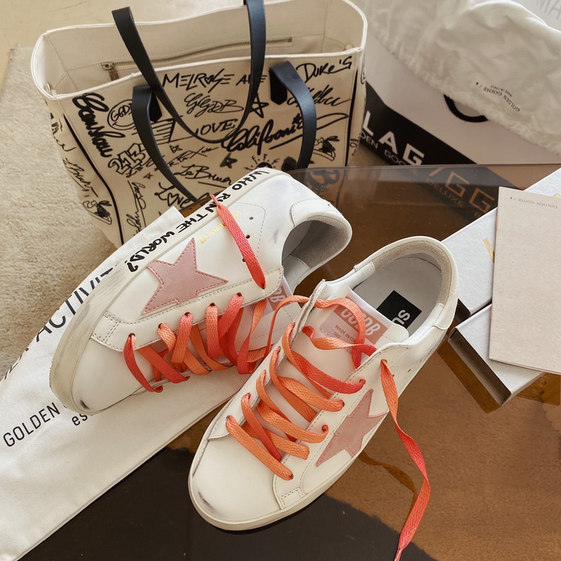 golden goose white S*per-star sneakers with pink star and heel tab