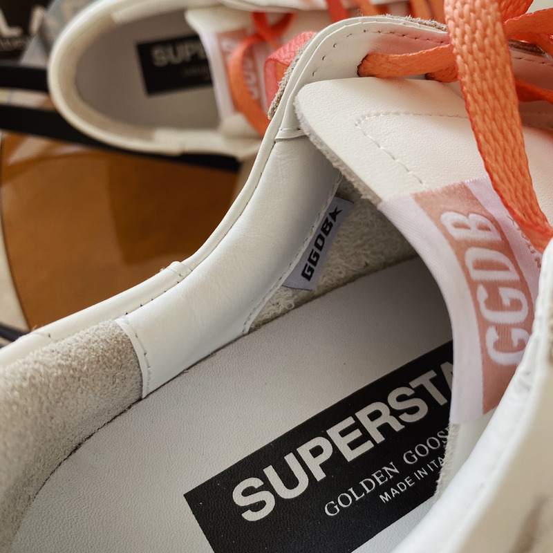 golden goose white S*per-star sneakers with pink star and heel tab