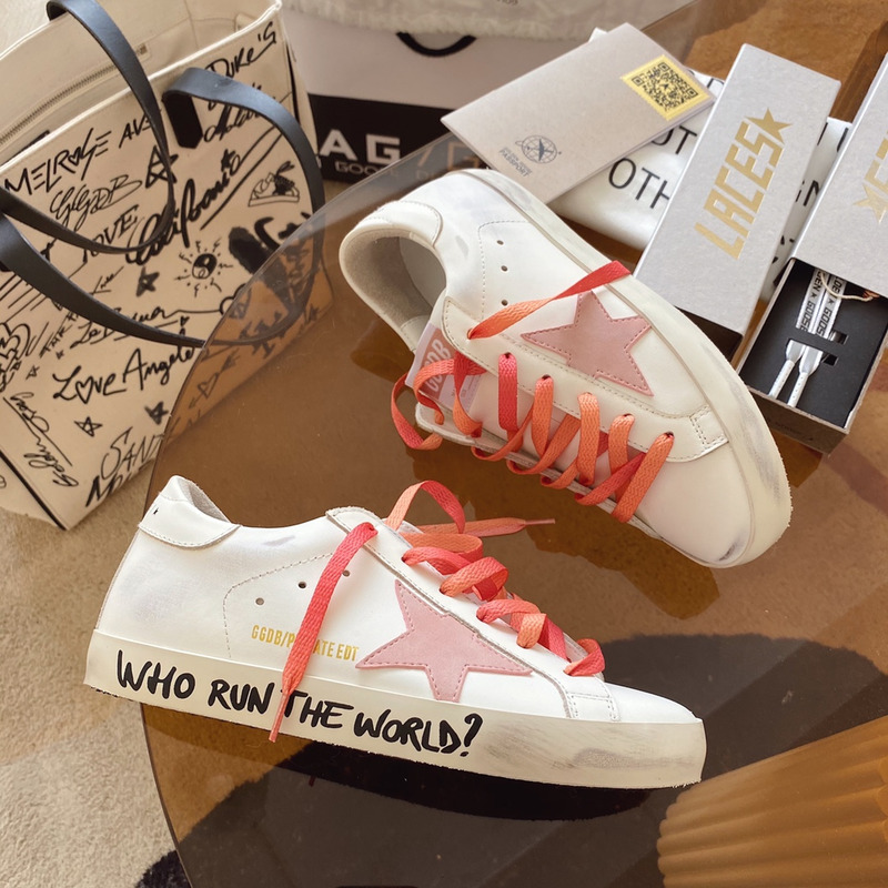 golden goose white S*per-star sneakers with pink star and heel tab