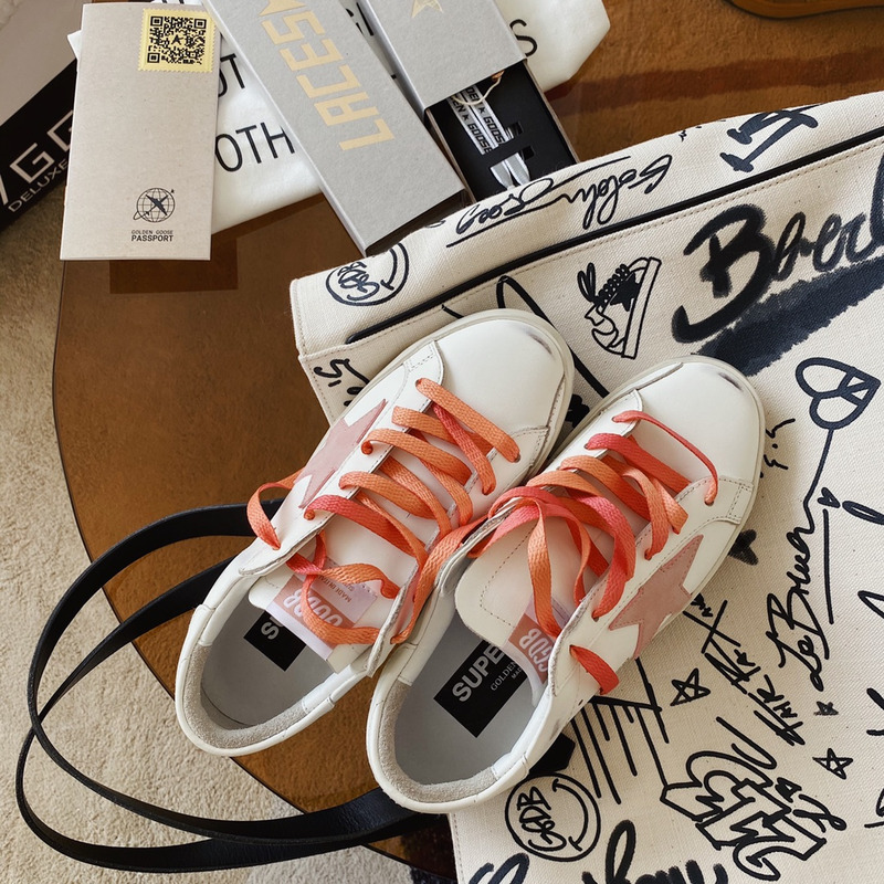 golden goose white S*per-star sneakers with pink star and heel tab