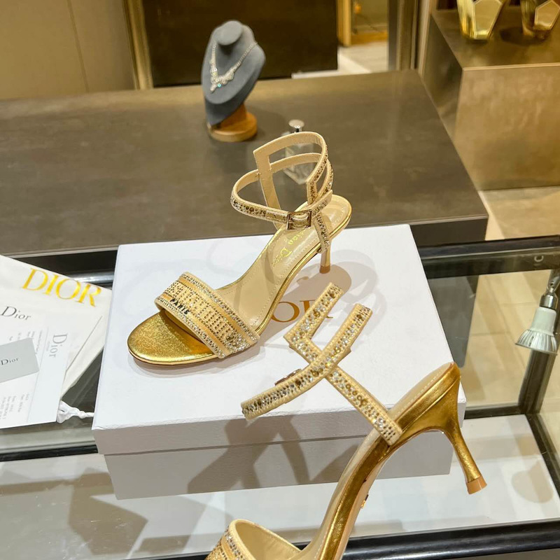 ch**an D*or casual style blended fabrics plain heels gold