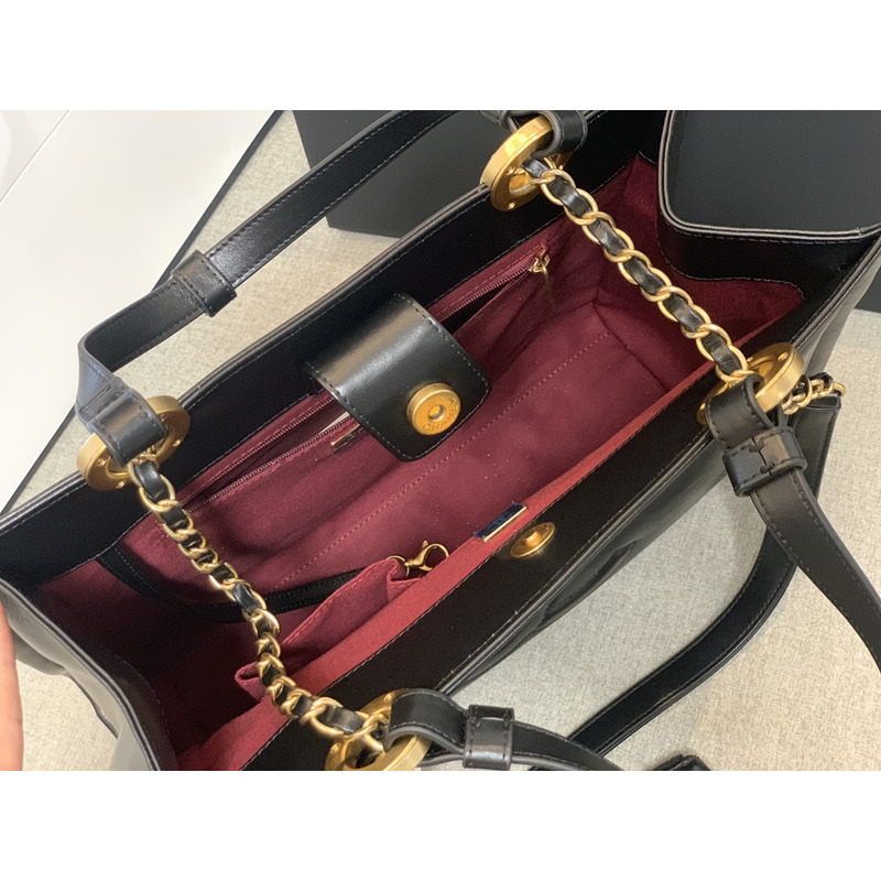 Ch*el 22 calfskin tote bag large black
