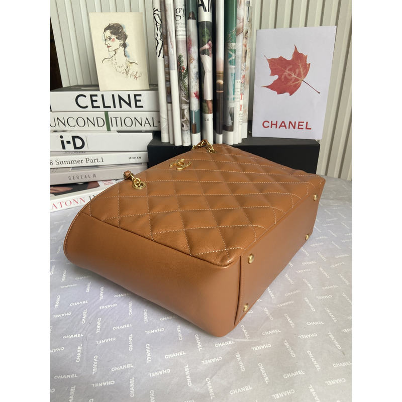 Ch*el 22 caviar large tote bag brown