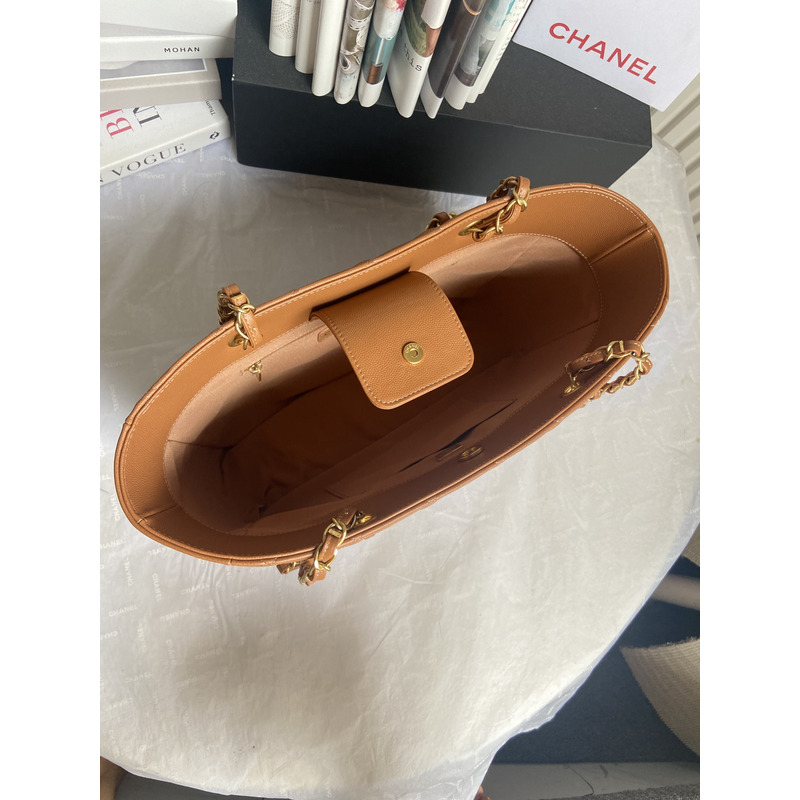 Ch*el 22 caviar large tote bag brown