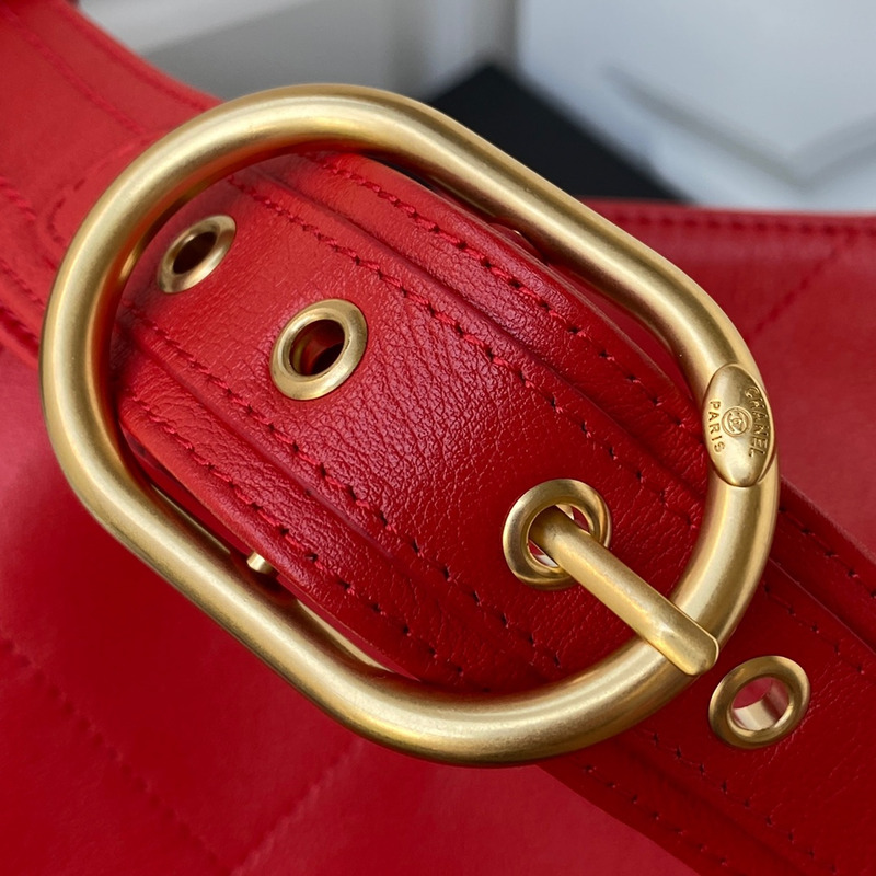 Ch*el hobo calfskin handbag red