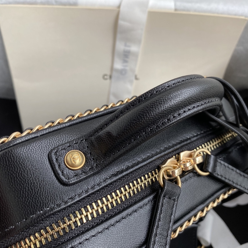 Ch*el glossy sheepskin small camera bag black