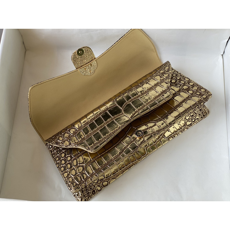 Ch*el 19 beetle handbag series imported italian calfskin embossed crocodile pattern