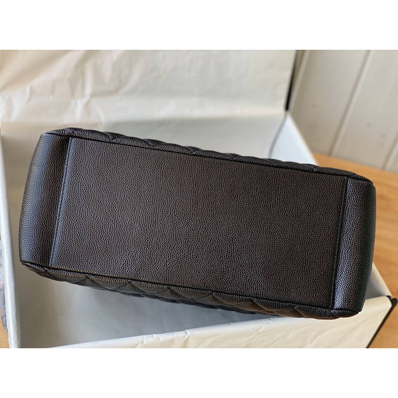 Ch*el pebbled leather gst totebag black gold