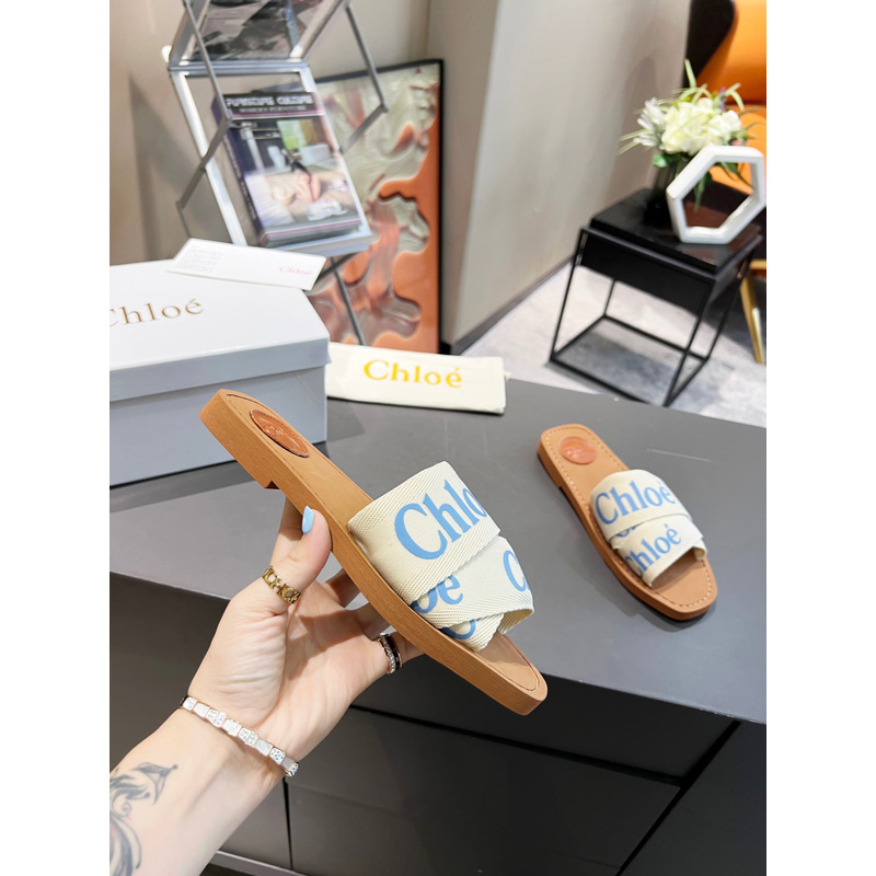 Chloe Woody Canvas Slides Blue Logo