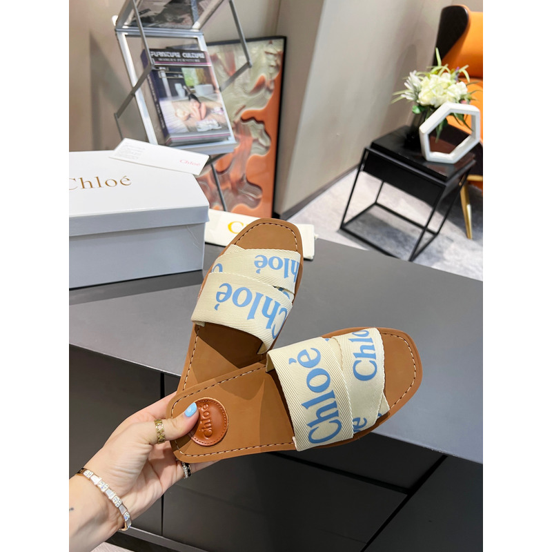 Chloe Woody Canvas Slides Blue Logo