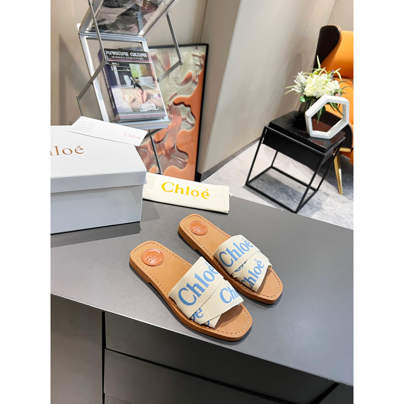 Chloe Woody Canvas Slides Blue Logo