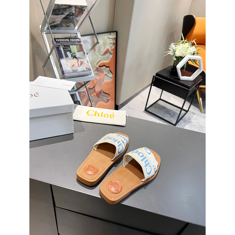 Chloe Woody Canvas Slides Blue Logo
