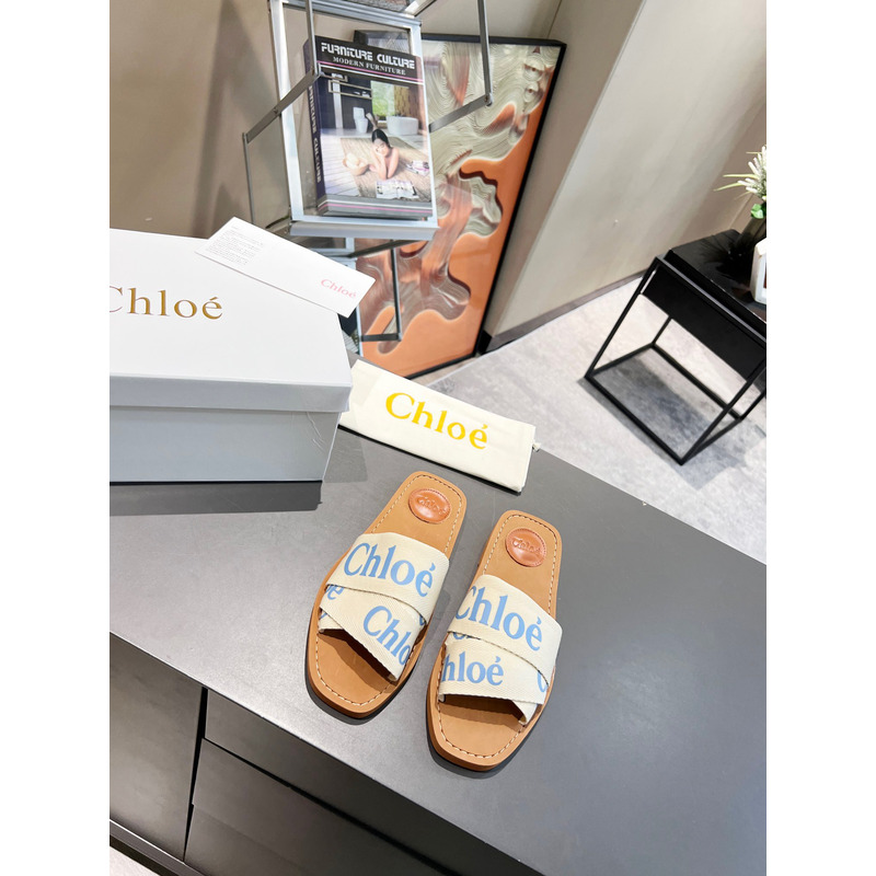 Chloe Woody Canvas Slides Blue Logo
