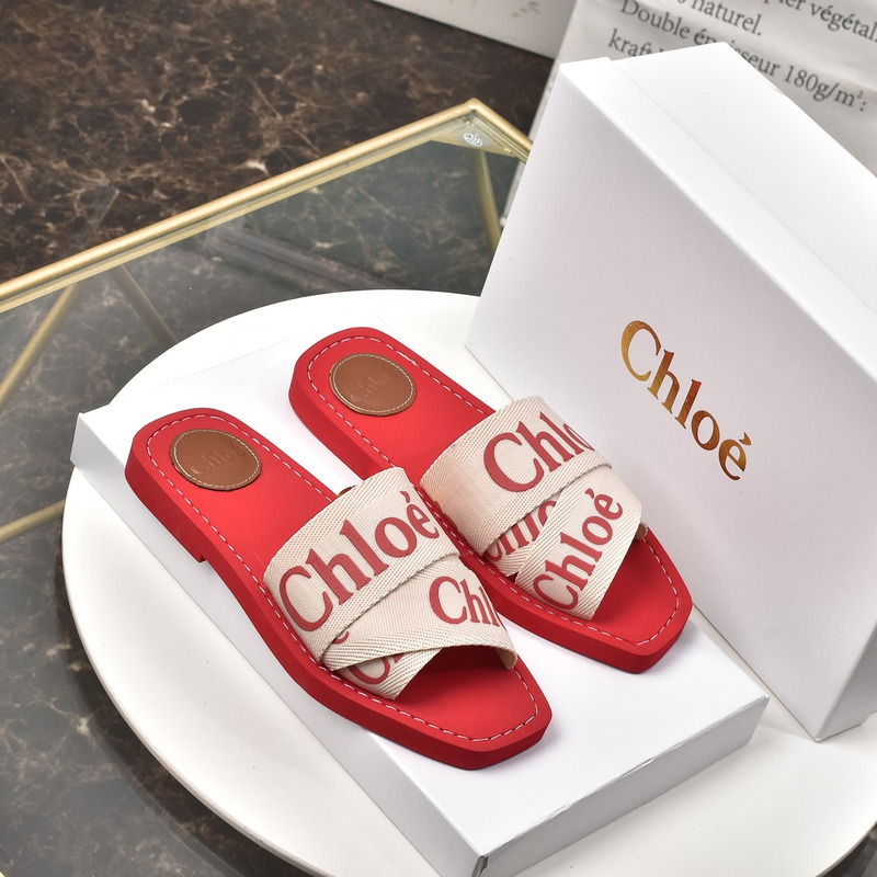 Chloe Woody Canvas Slides Red