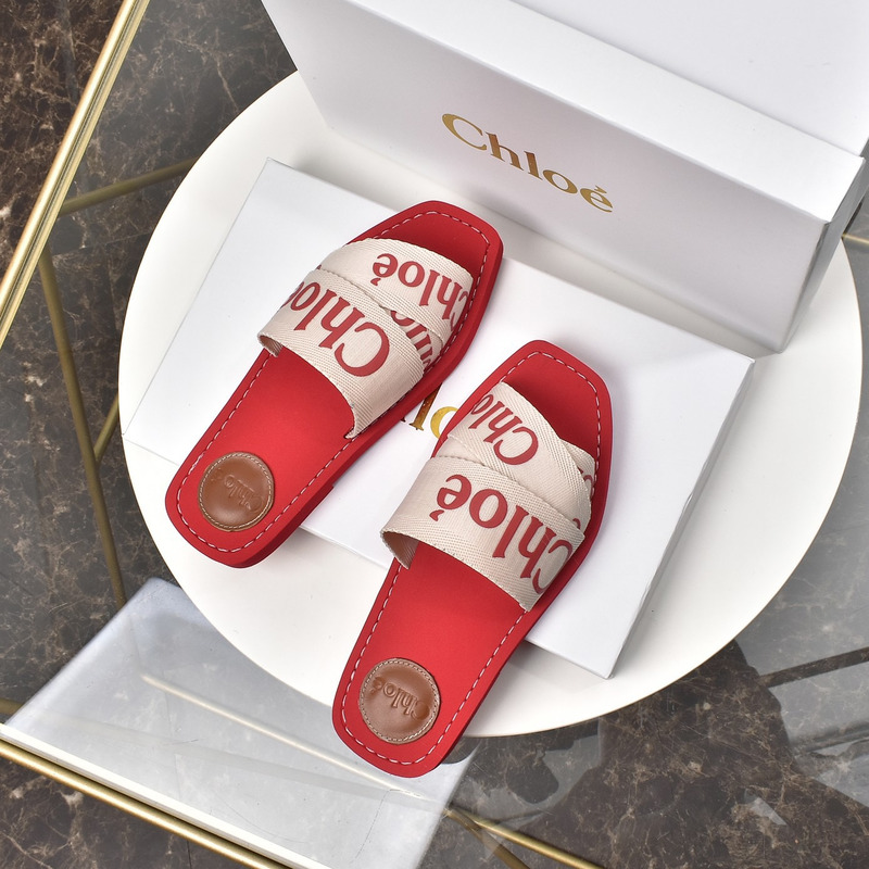 Chloe Woody Canvas Slides Red
