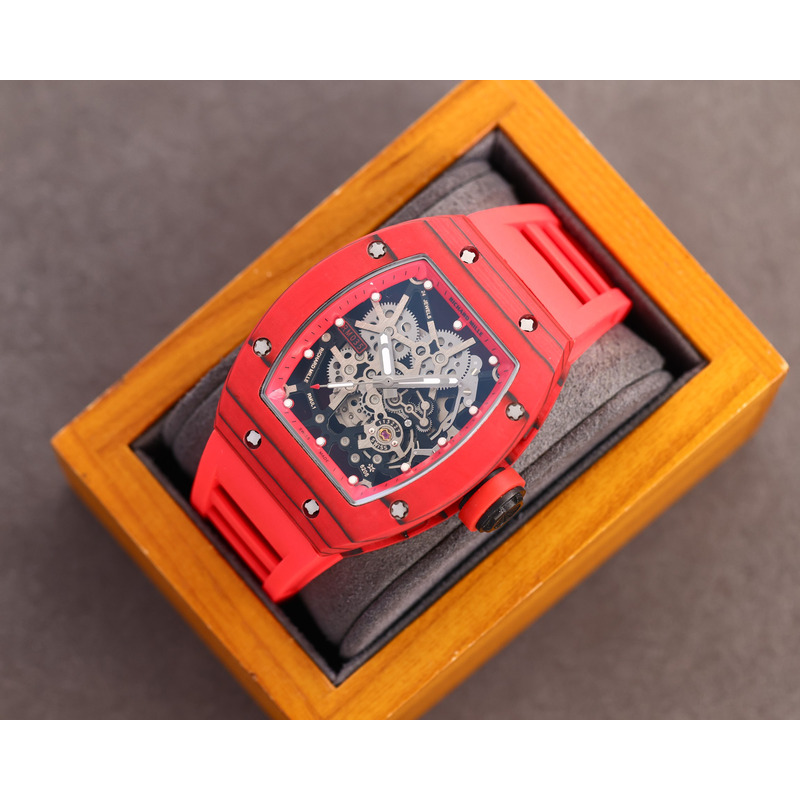 Richard Mille RM35 Men Mechanical Rubber Band Watch Red Strap&Red Case