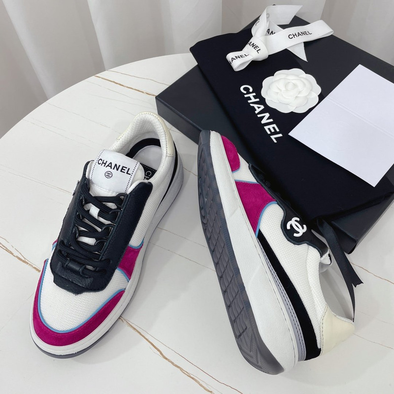 Ch*el fabric calf suede & caviar calf leather white dark pink & black