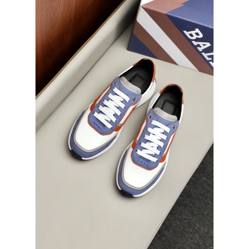 Bally Demmy Leather Sneaker in White,Orange & Blue