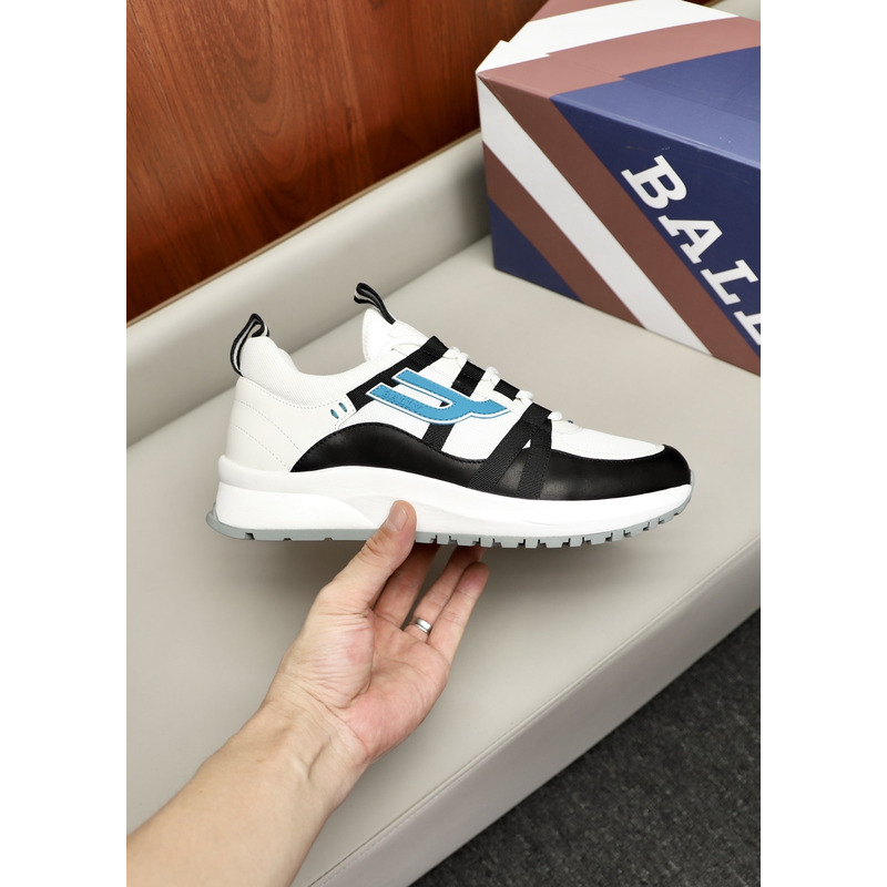 Bally Demmy Leather Sneaker in White,Black & Blue