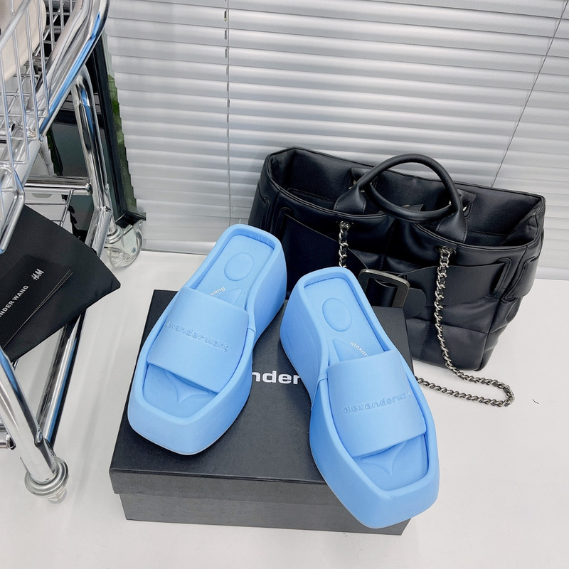 Alexander Wang Taji Platform Slide Sandal in Lycra Blue