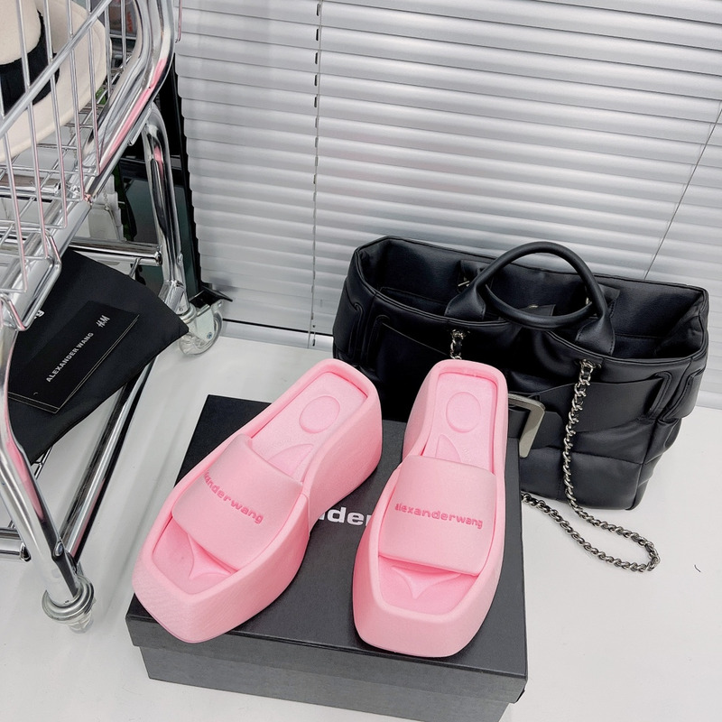 Alexander Wang Taji Platform Slide Sandal in Lycra Neon Bubblegum