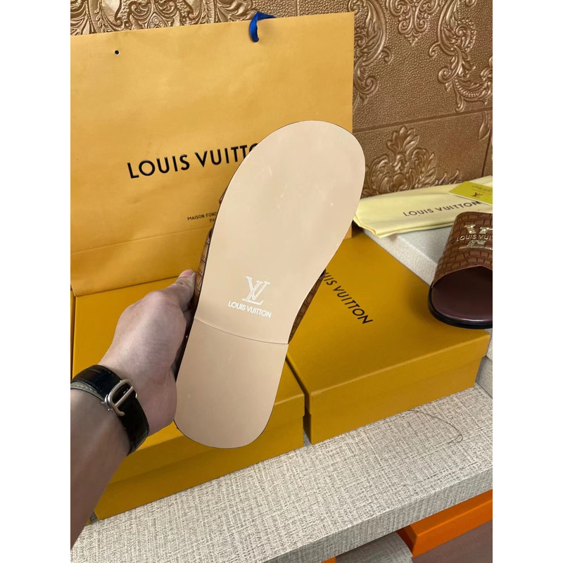 l**is V*t*n gold logo croc-embossed monogram mules brown