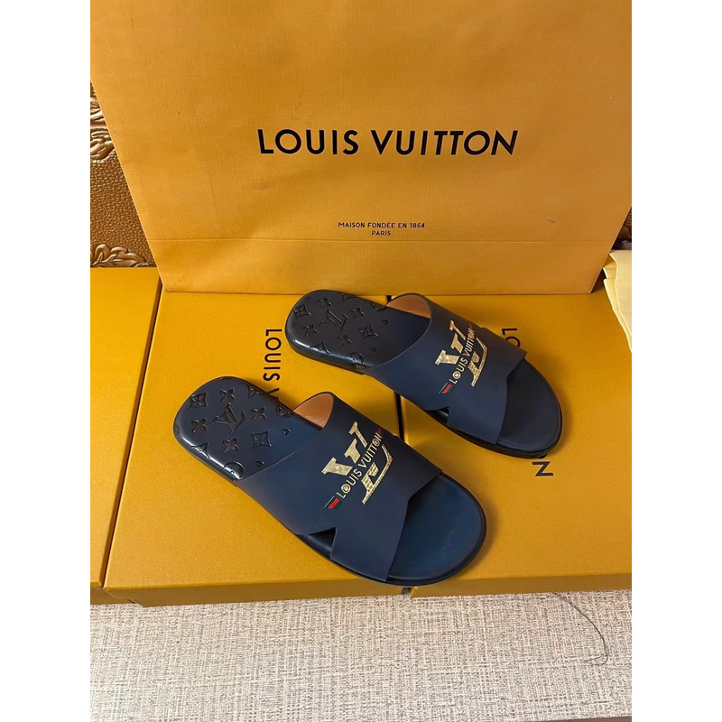 l**is V*t*n gold logo monogram mules navy