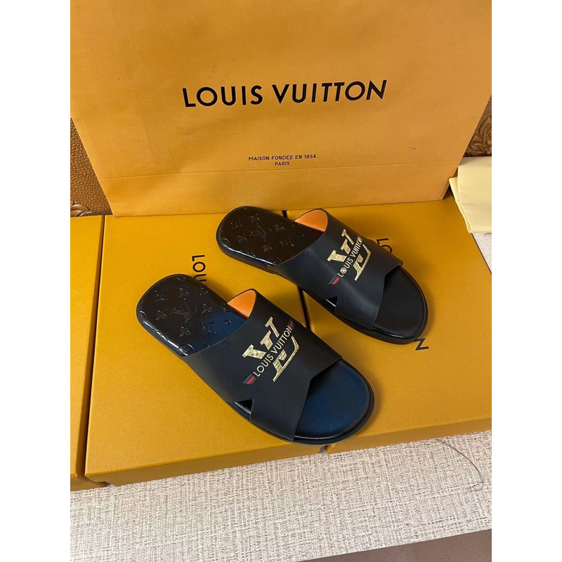 l**is V*t*n gold logo monogram mules black