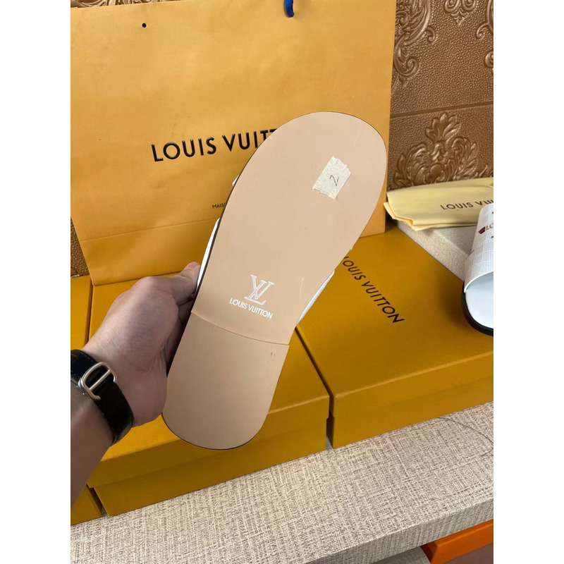 l**is V*t*n gold logo croc-embossed monogram mules white