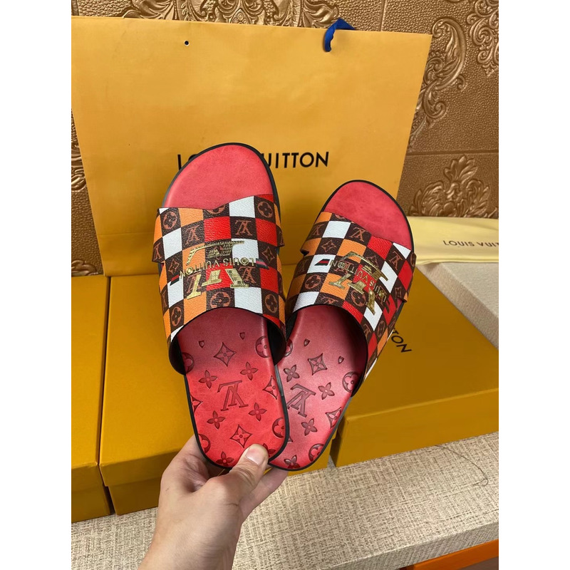 l**is V*t*n gold logo monogram mules red
