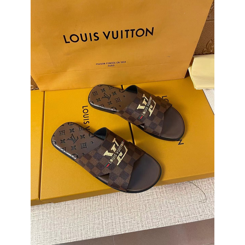 l**is V*t*n gold logo damier mules brown