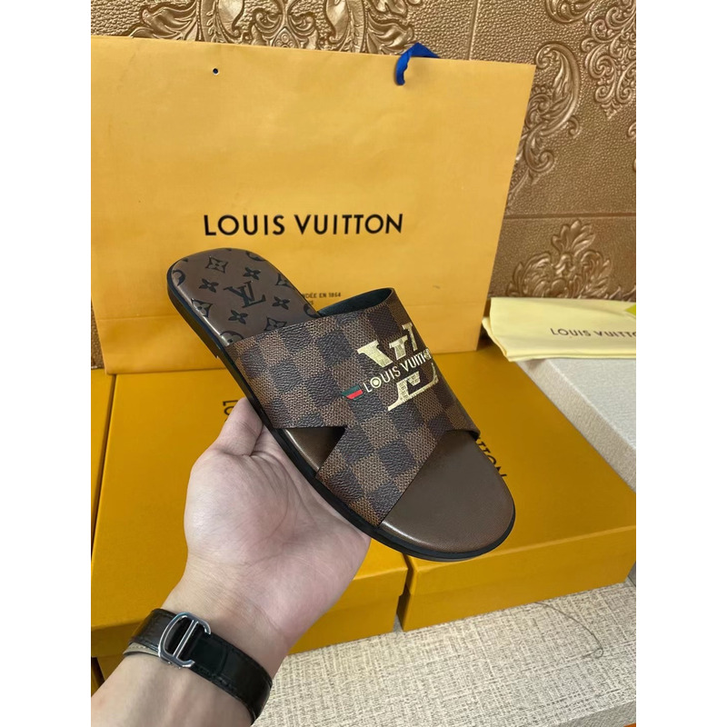 l**is V*t*n gold logo damier mules brown