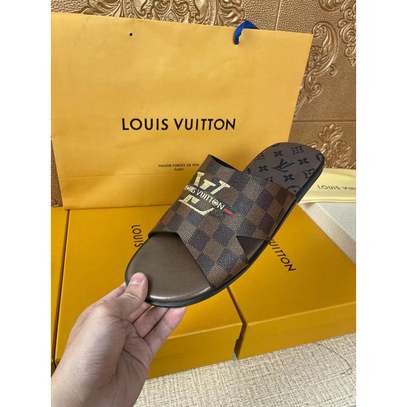 l**is V*t*n gold logo damier mules brown