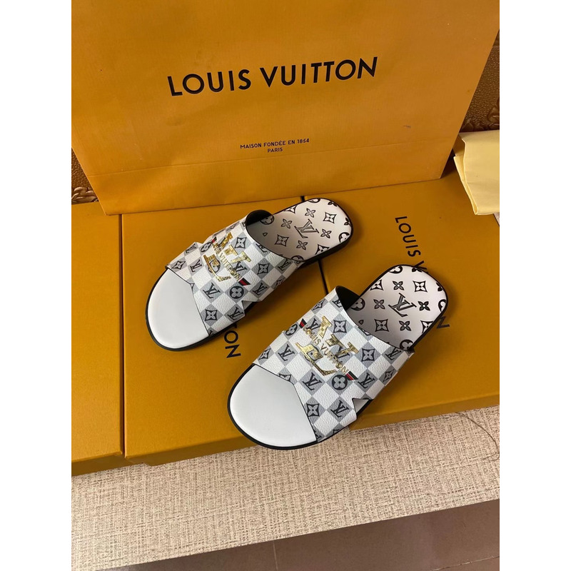 l**is V*t*n gold logo monogram mules white