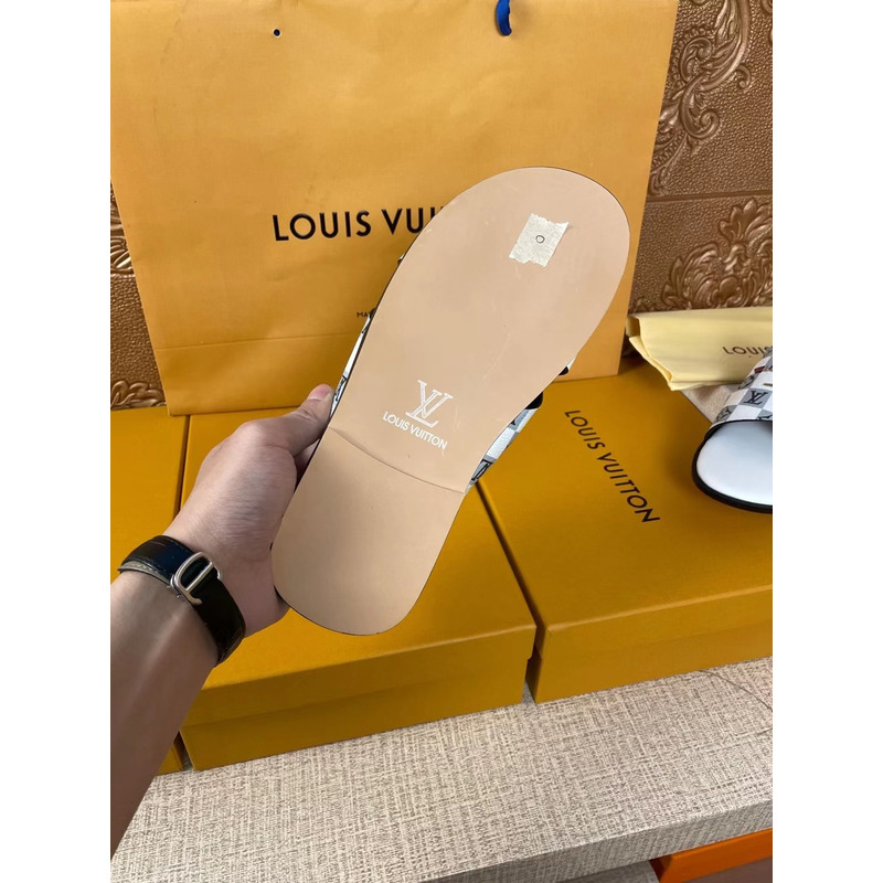 l**is V*t*n gold logo monogram mules white