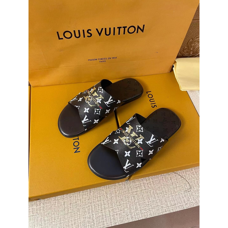 l**is V*t*n gold logo monogram mules black